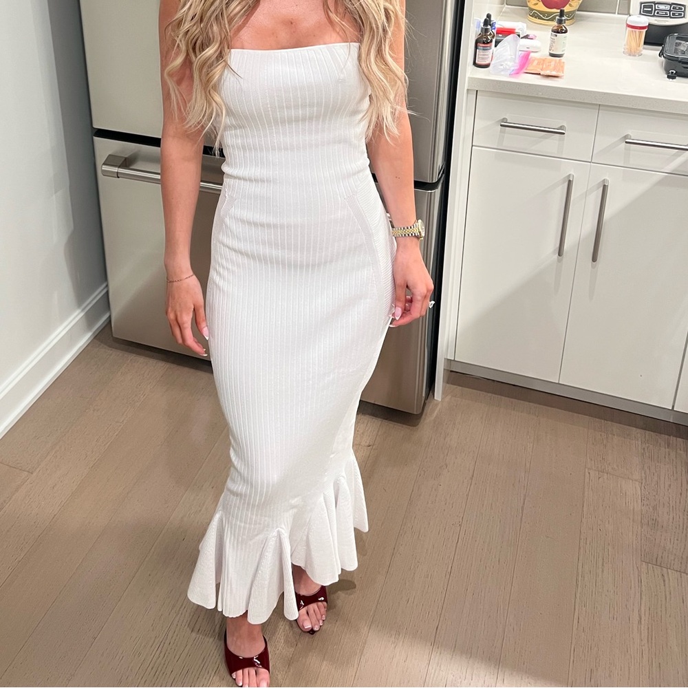 Retrofete White Strapless Maxi Dress